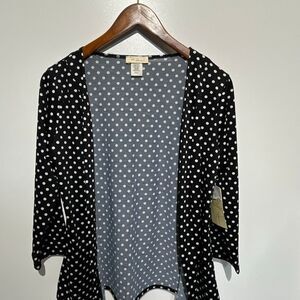 Rae Republic Women's Black White Polka Dot Open Front Cardigan Small NWT